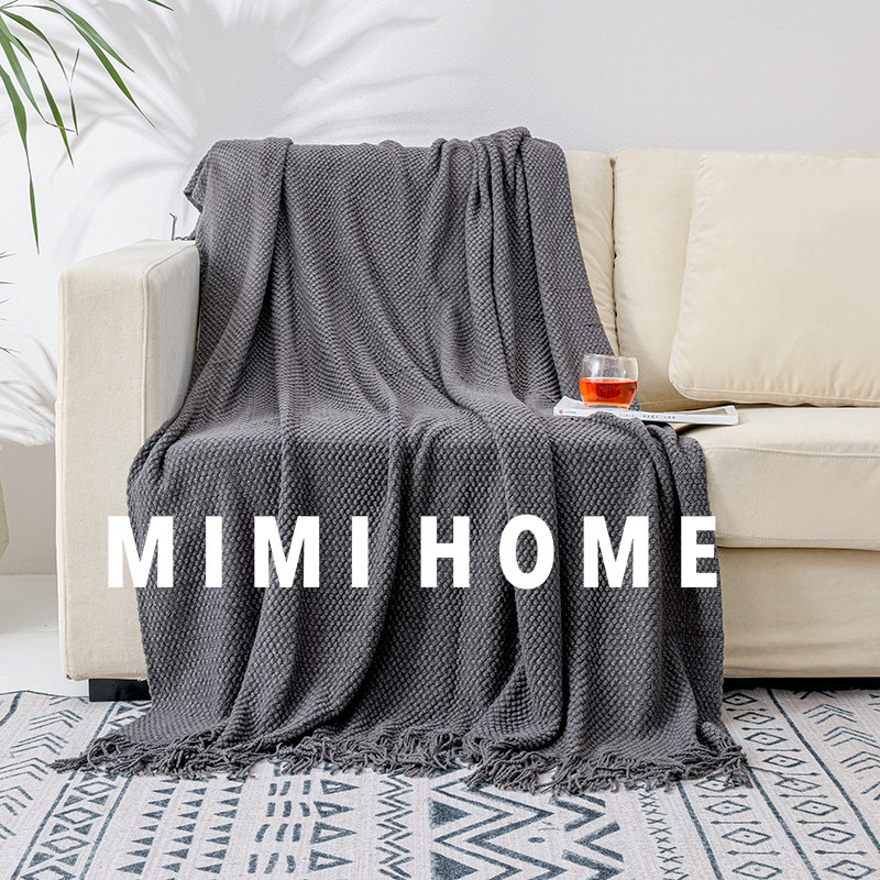 Kašmyro tipo paprastas keturių metų laikų universalus sofos antklodė, šiaurietiško stiliaus kutais dekoruota lovos antklodė, dekoratyvinė kambario antklodė su oro kondicionieriumi.