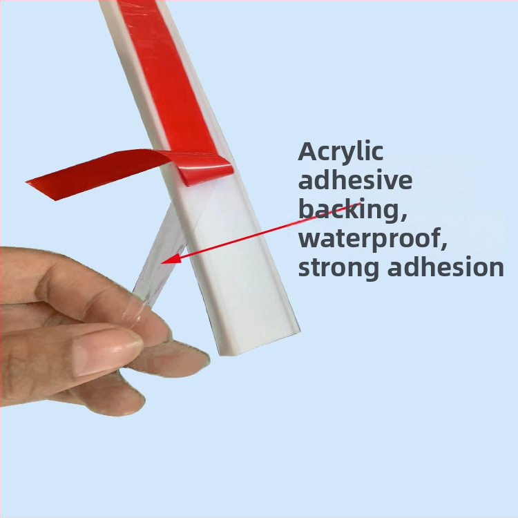 Силиконова водозадържаща лента за плотове за мивка, самозалепваща се L-образна водопреградна бариера за кухненски фуги, водозадържаща лента за баня, самозалепваща се