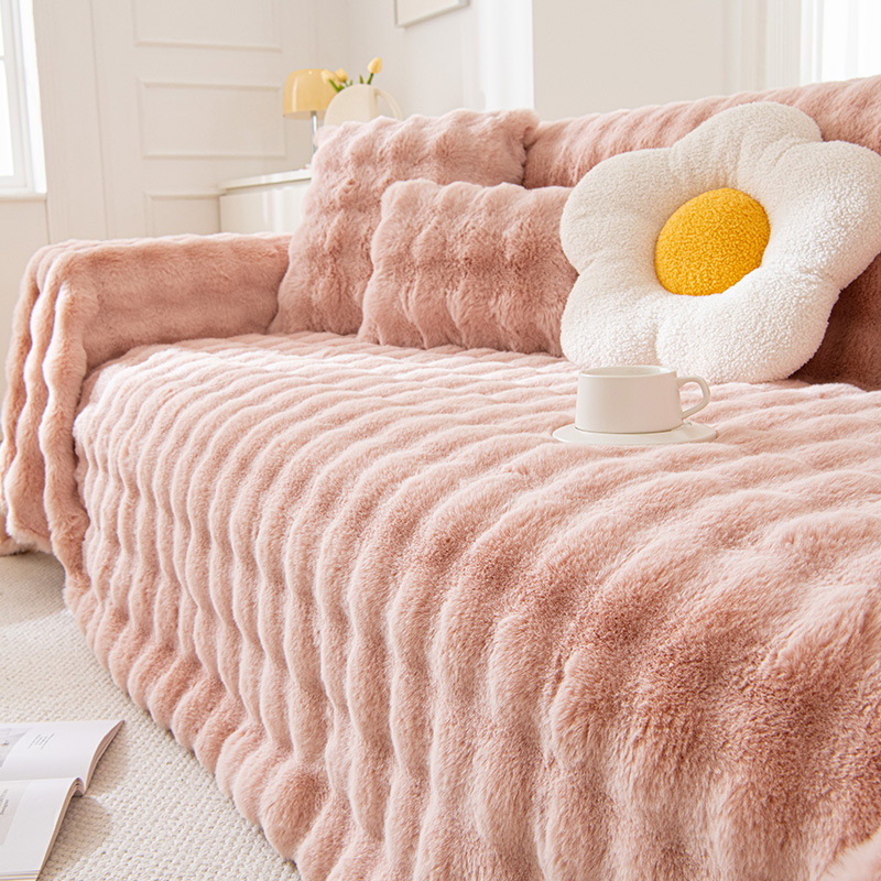 Зимен удебелен заек плюшен калъф за диван, висок клас одеяло за диван, универсален калъф за диван с пълно покритие, кърпа за диван