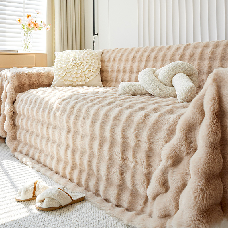 Зимен удебелен заек плюшен калъф за диван, висок клас одеяло за диван, универсален калъф за диван с пълно покритие, кърпа за диван