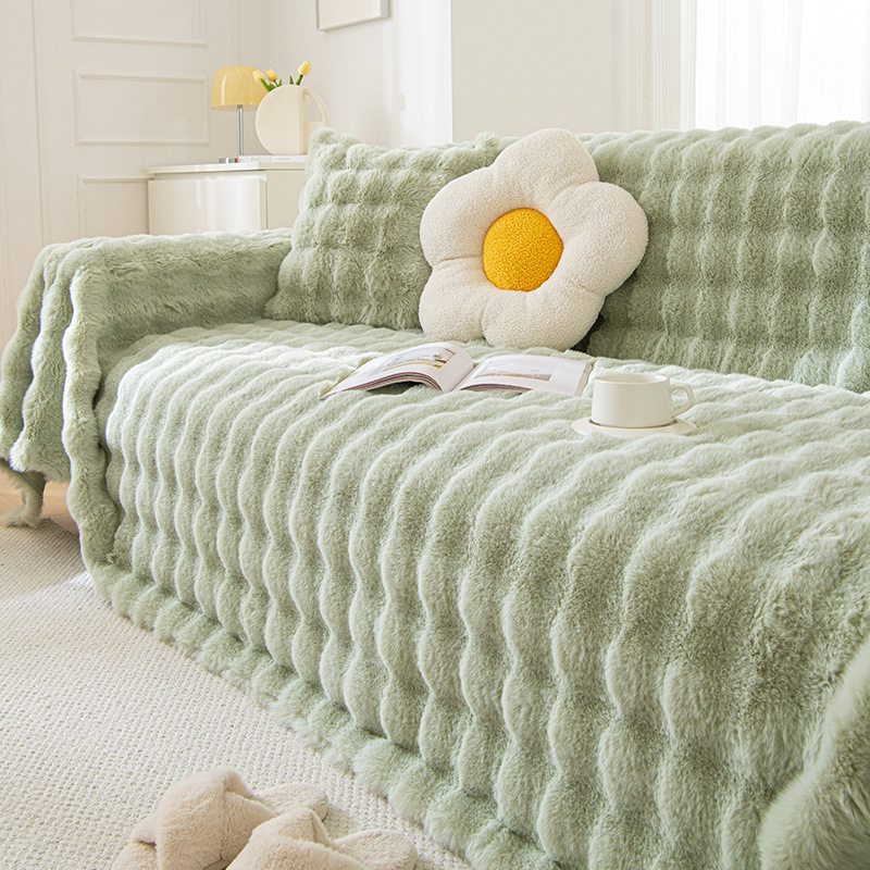 Зимен удебелен заек плюшен калъф за диван, висок клас одеяло за диван, универсален калъф за диван с пълно покритие, кърпа за диван