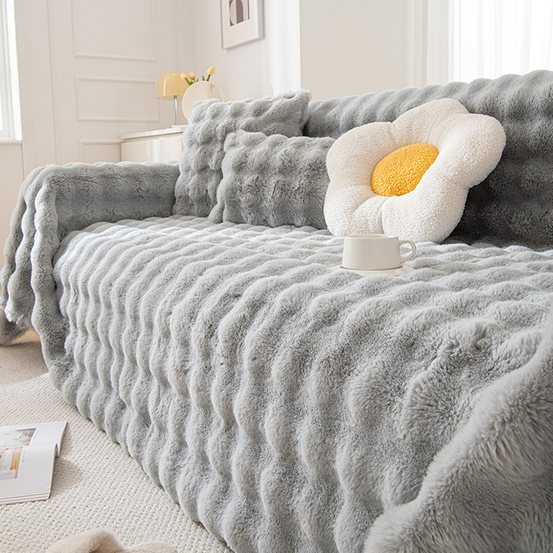 Зимен удебелен заек плюшен калъф за диван, висок клас одеяло за диван, универсален калъф за диван с пълно покритие, кърпа за диван