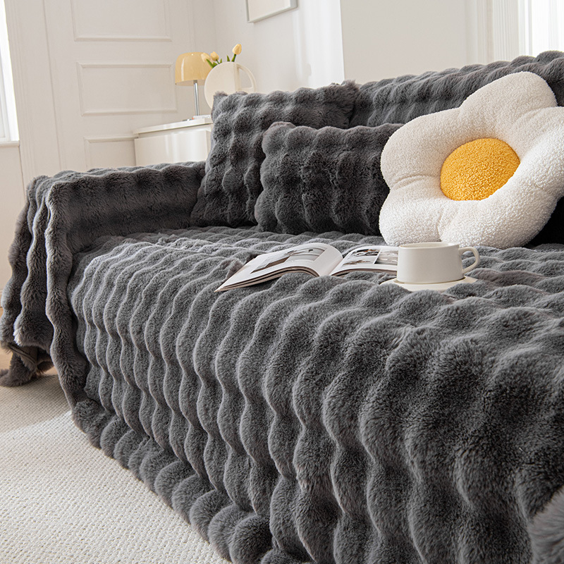 Зимен удебелен заек плюшен калъф за диван, висок клас одеяло за диван, универсален калъф за диван с пълно покритие, кърпа за диван