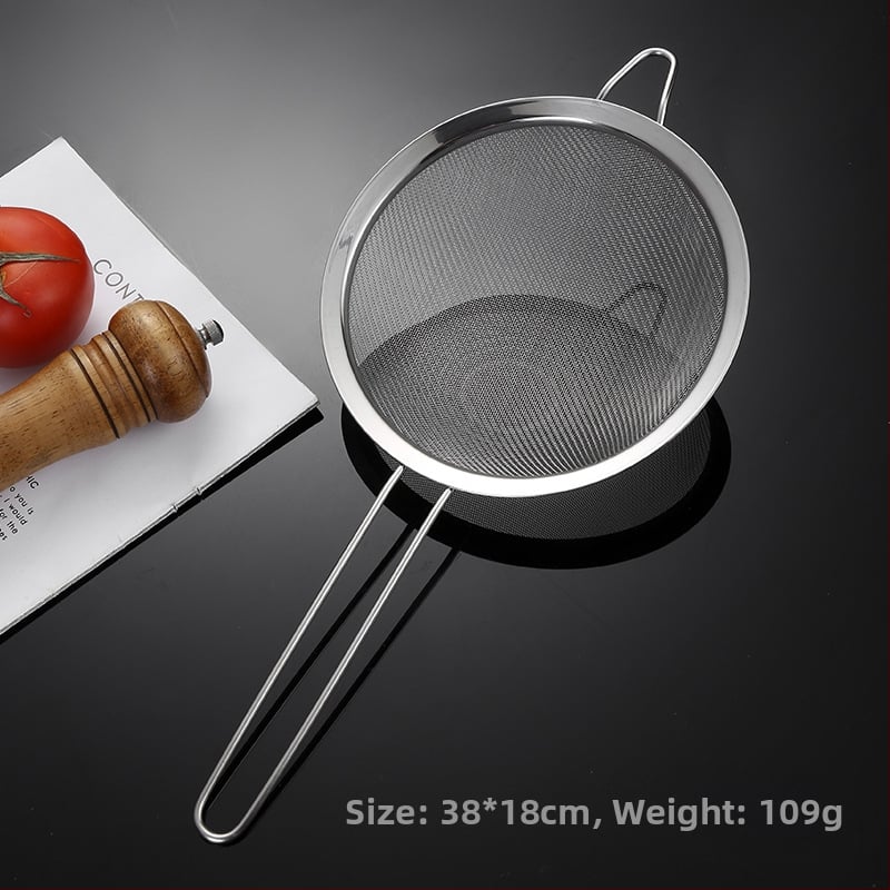 304 nerūdijančio plieno sietelis, vienos ausies, dviejų linijų, didelis kiaurasamtis, miltų tinklelis, sojų pieno sietelis, virtuvės aliejaus likučių tinklelis, aliejaus grotelės