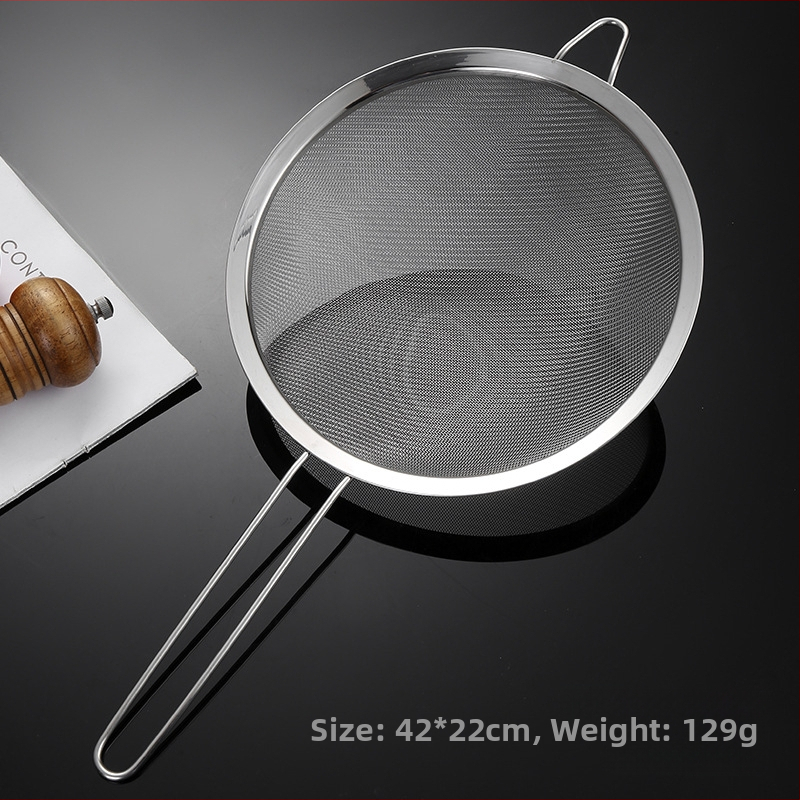 304 nerūdijančio plieno sietelis, vienos ausies, dviejų linijų, didelis kiaurasamtis, miltų tinklelis, sojų pieno sietelis, virtuvės aliejaus likučių tinklelis, aliejaus grotelės