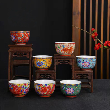Emalio meistro puodelis, keraminis kung fu arbatos rinkinys, vieno puodelio, „Jianzha“ asmeninis arbatos degustacijos puodelis, „Cloisonne Palace“, dešimties tūkstančių gėlių didelis arbatos puodelis