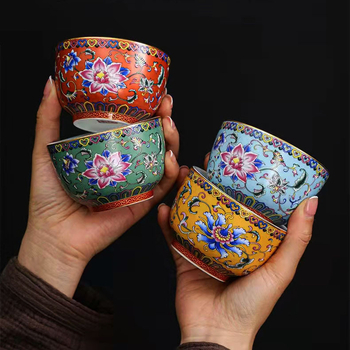 Emalio meistro puodelis, keraminis kung fu arbatos rinkinys, vieno puodelio, „Jianzha“ asmeninis arbatos degustacijos puodelis, „Cloisonne Palace“, dešimties tūkstančių gėlių didelis arbatos puodelis