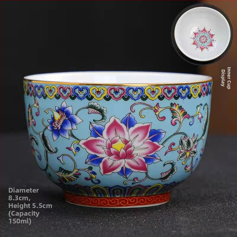 Emalio meistro puodelis, keraminis kung fu arbatos rinkinys, vieno puodelio, „Jianzha“ asmeninis arbatos degustacijos puodelis, „Cloisonne Palace“, dešimties tūkstančių gėlių didelis arbatos puodelis