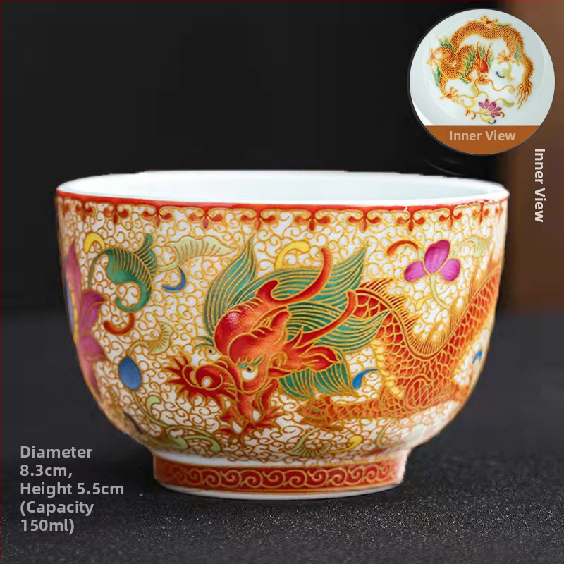 Emalio meistro puodelis, keraminis kung fu arbatos rinkinys, vieno puodelio, „Jianzha“ asmeninis arbatos degustacijos puodelis, „Cloisonne Palace“, dešimties tūkstančių gėlių didelis arbatos puodelis