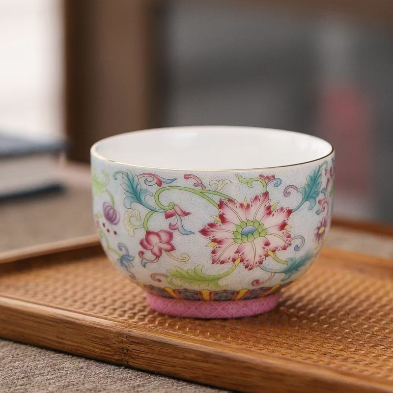 Emalio meistro puodelis, keraminis kung fu arbatos rinkinys, vieno puodelio, „Jianzha“ asmeninis arbatos degustacijos puodelis, „Cloisonne Palace“, dešimties tūkstančių gėlių didelis arbatos puodelis