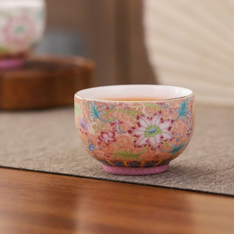 Emalio meistro puodelis, keraminis kung fu arbatos rinkinys, vieno puodelio, „Jianzha“ asmeninis arbatos degustacijos puodelis, „Cloisonne Palace“, dešimties tūkstančių gėlių didelis arbatos puodelis