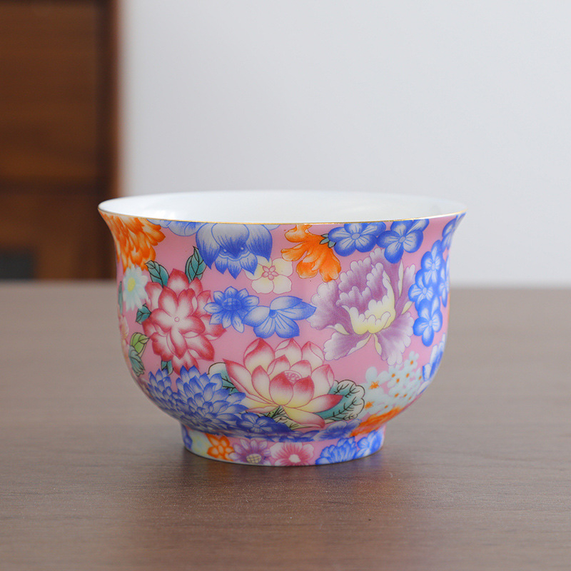 Emalio meistro puodelis, keraminis kung fu arbatos rinkinys, vieno puodelio, „Jianzha“ asmeninis arbatos degustacijos puodelis, „Cloisonne Palace“, dešimties tūkstančių gėlių didelis arbatos puodelis