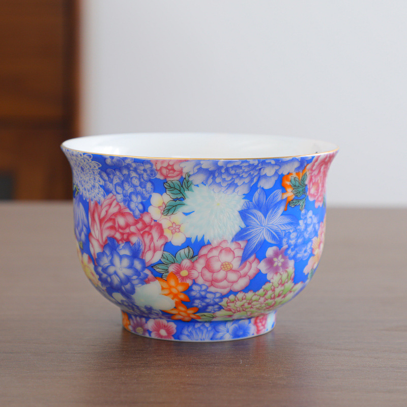 Emalio meistro puodelis, keraminis kung fu arbatos rinkinys, vieno puodelio, „Jianzha“ asmeninis arbatos degustacijos puodelis, „Cloisonne Palace“, dešimties tūkstančių gėlių didelis arbatos puodelis
