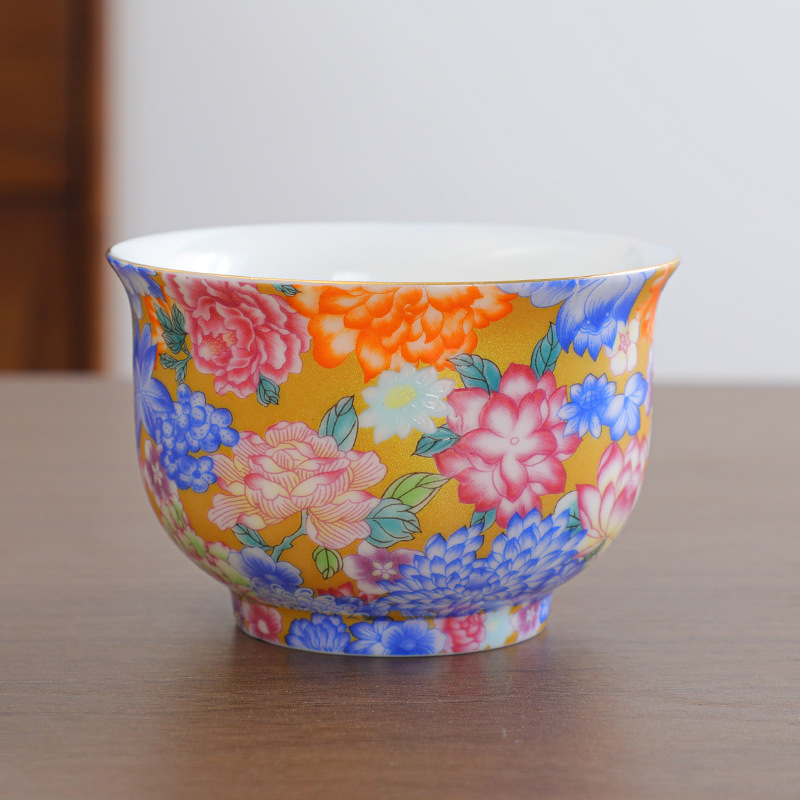 Emalio meistro puodelis, keraminis kung fu arbatos rinkinys, vieno puodelio, „Jianzha“ asmeninis arbatos degustacijos puodelis, „Cloisonne Palace“, dešimties tūkstančių gėlių didelis arbatos puodelis