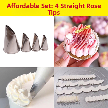 Sirge roosiga kinnitatud suu, 4-osaline kroonlehe suu, roostevabast terasest kreemikaunistustega küpsetamisvahend, eriti suur lame suu