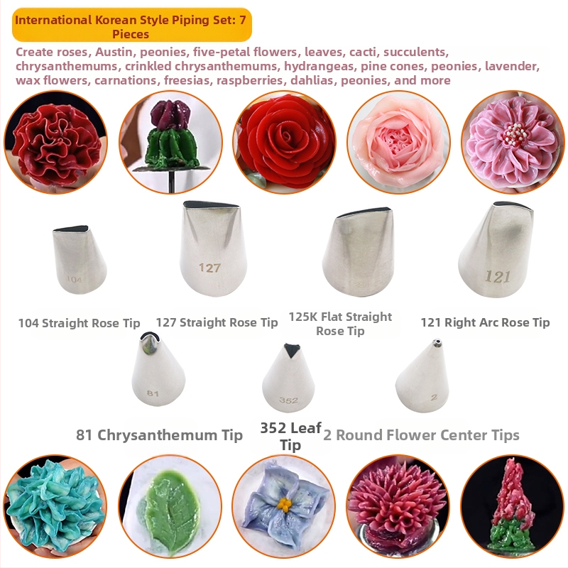 Sirge roosiga kinnitatud suu, 4-osaline kroonlehe suu, roostevabast terasest kreemikaunistustega küpsetamisvahend, eriti suur lame suu