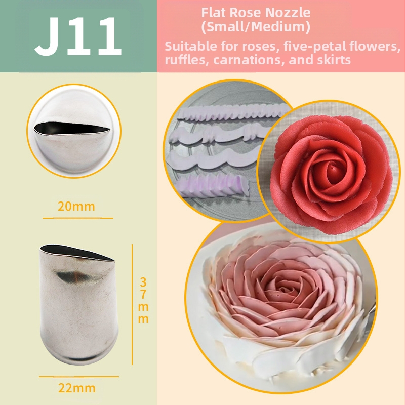 Sirge roosiga kinnitatud suu, 4-osaline kroonlehe suu, roostevabast terasest kreemikaunistustega küpsetamisvahend, eriti suur lame suu