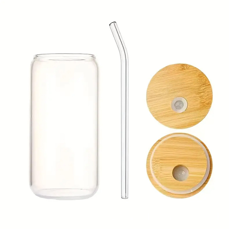 Piiriülene borosilikaatklaasist tass, kõrge värviväärtusega, loominguline kuldne päikese ja kuu koolajook, bambusest kaas, 16oz suure mahutavusega pipetitops