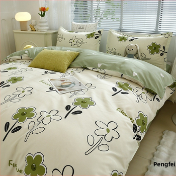 „Ding Color Small Fresh INS Style“ medvilnės ir lino odos draugiškas medvilnės šlifavimo vilnos augalinio šilkmedžio šilko keturių dalių komplektas studentų bendrabučio trijų dalių komplektas