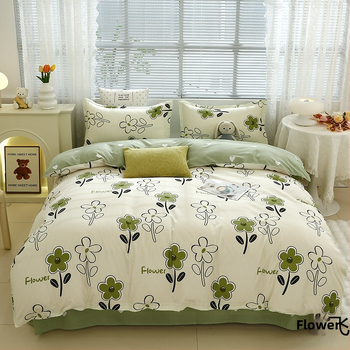 „Ding Color Small Fresh INS Style“ medvilnės ir lino odos draugiškas medvilnės šlifavimo vilnos augalinio šilkmedžio šilko keturių dalių komplektas studentų bendrabučio trijų dalių komplektas