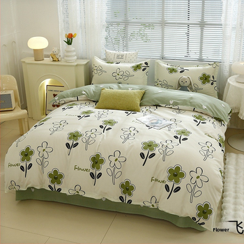 „Ding Color Small Fresh INS Style“ medvilnės ir lino odos draugiškas medvilnės šlifavimo vilnos augalinio šilkmedžio šilko keturių dalių komplektas studentų bendrabučio trijų dalių komplektas