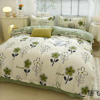 „Ding Color Small Fresh INS Style“ medvilnės ir lino odos draugiškas medvilnės šlifavimo vilnos augalinio šilkmedžio šilko keturių dalių komplektas studentų bendrabučio trijų dalių komplektas