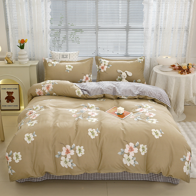 „Ding Color Small Fresh INS Style“ medvilnės ir lino odos draugiškas medvilnės šlifavimo vilnos augalinio šilkmedžio šilko keturių dalių komplektas studentų bendrabučio trijų dalių komplektas