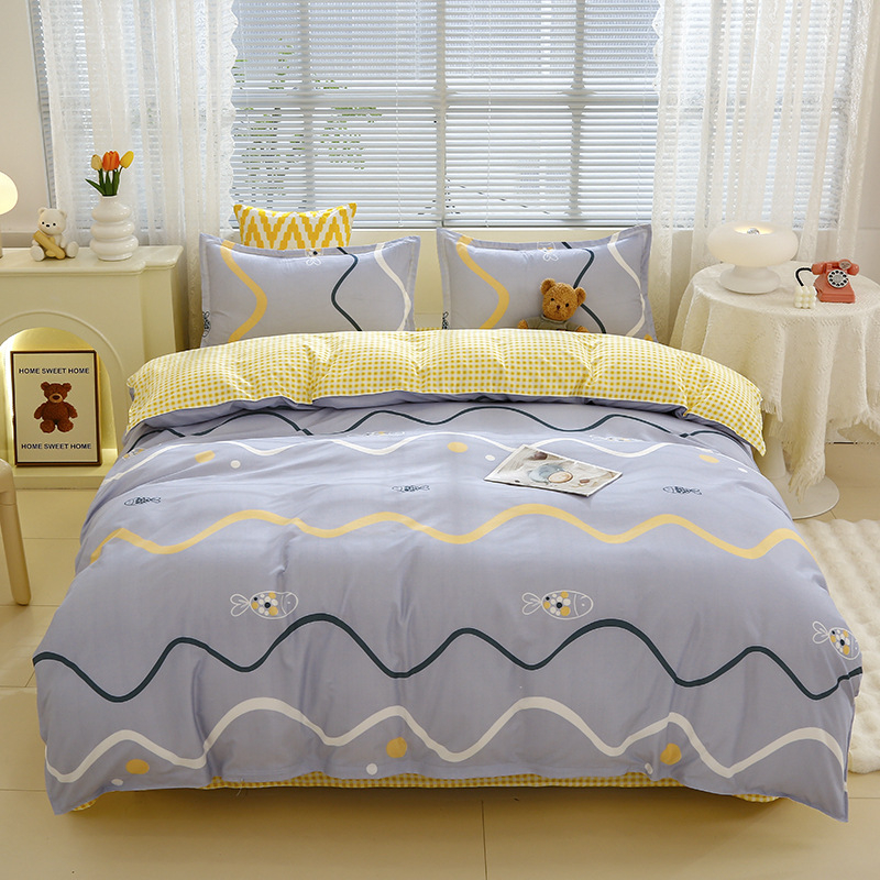 „Ding Color Small Fresh INS Style“ medvilnės ir lino odos draugiškas medvilnės šlifavimo vilnos augalinio šilkmedžio šilko keturių dalių komplektas studentų bendrabučio trijų dalių komplektas