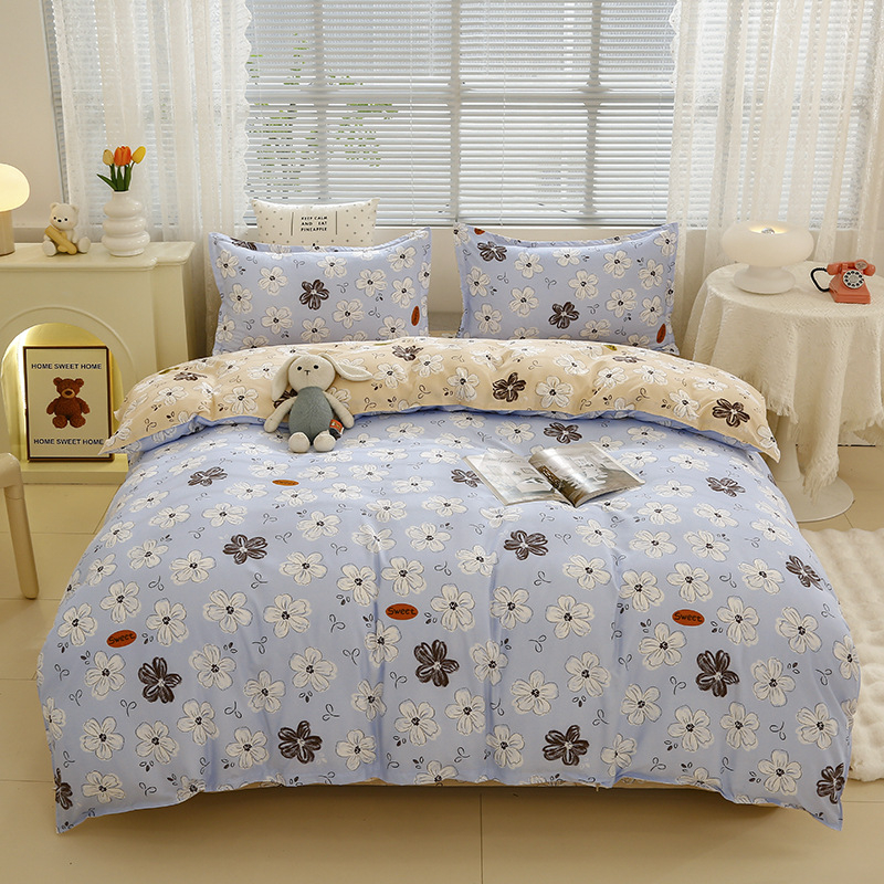 „Ding Color Small Fresh INS Style“ medvilnės ir lino odos draugiškas medvilnės šlifavimo vilnos augalinio šilkmedžio šilko keturių dalių komplektas studentų bendrabučio trijų dalių komplektas