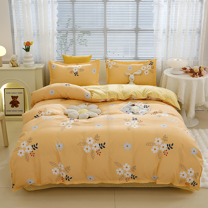 „Ding Color Small Fresh INS Style“ medvilnės ir lino odos draugiškas medvilnės šlifavimo vilnos augalinio šilkmedžio šilko keturių dalių komplektas studentų bendrabučio trijų dalių komplektas