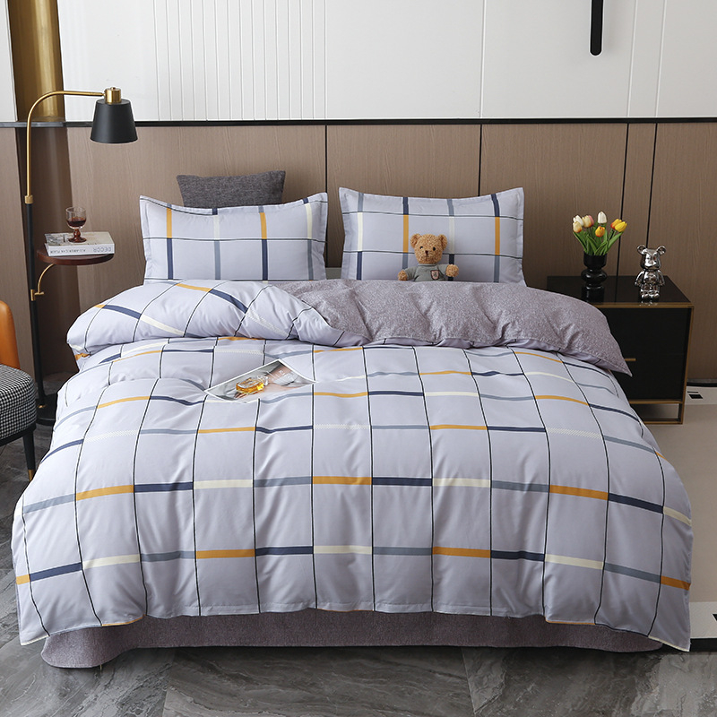 „Ding Color Small Fresh INS Style“ medvilnės ir lino odos draugiškas medvilnės šlifavimo vilnos augalinio šilkmedžio šilko keturių dalių komplektas studentų bendrabučio trijų dalių komplektas