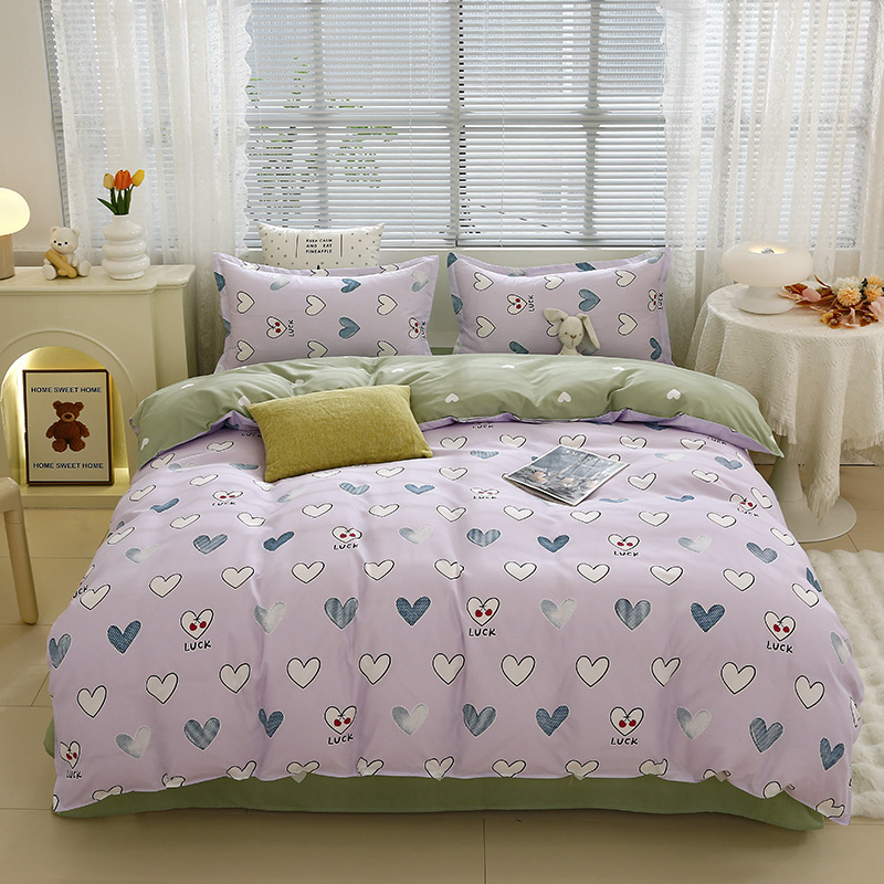 „Ding Color Small Fresh INS Style“ medvilnės ir lino odos draugiškas medvilnės šlifavimo vilnos augalinio šilkmedžio šilko keturių dalių komplektas studentų bendrabučio trijų dalių komplektas