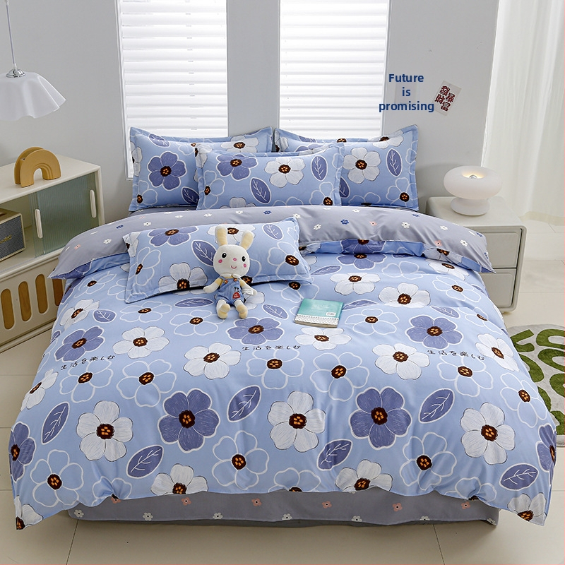 „Ding Color Small Fresh INS Style“ medvilnės ir lino odos draugiškas medvilnės šlifavimo vilnos augalinio šilkmedžio šilko keturių dalių komplektas studentų bendrabučio trijų dalių komplektas