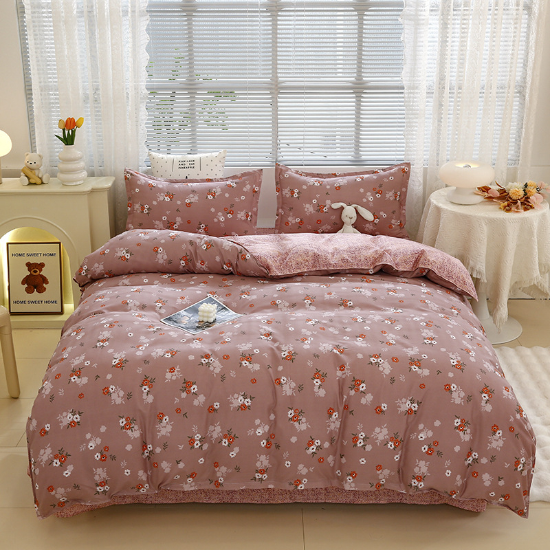 „Ding Color Small Fresh INS Style“ medvilnės ir lino odos draugiškas medvilnės šlifavimo vilnos augalinio šilkmedžio šilko keturių dalių komplektas studentų bendrabučio trijų dalių komplektas