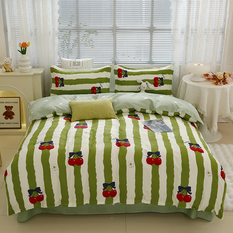 „Ding Color Small Fresh INS Style“ medvilnės ir lino odos draugiškas medvilnės šlifavimo vilnos augalinio šilkmedžio šilko keturių dalių komplektas studentų bendrabučio trijų dalių komplektas