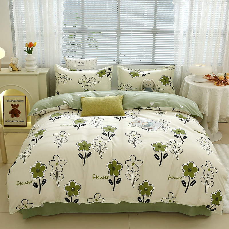 „Ding Color Small Fresh INS Style“ medvilnės ir lino odos draugiškas medvilnės šlifavimo vilnos augalinio šilkmedžio šilko keturių dalių komplektas studentų bendrabučio trijų dalių komplektas