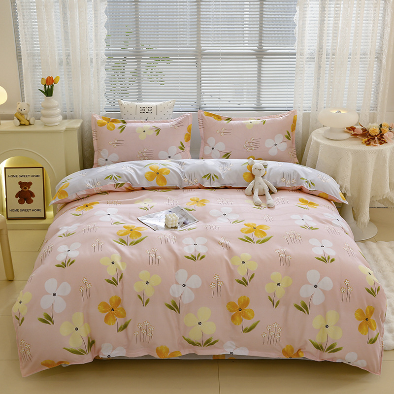 „Ding Color Small Fresh INS Style“ medvilnės ir lino odos draugiškas medvilnės šlifavimo vilnos augalinio šilkmedžio šilko keturių dalių komplektas studentų bendrabučio trijų dalių komplektas