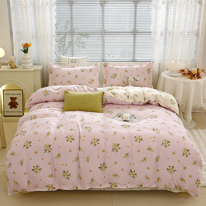 „Ding Color Small Fresh INS Style“ medvilnės ir lino odos draugiškas medvilnės šlifavimo vilnos augalinio šilkmedžio šilko keturių dalių komplektas studentų bendrabučio trijų dalių komplektas