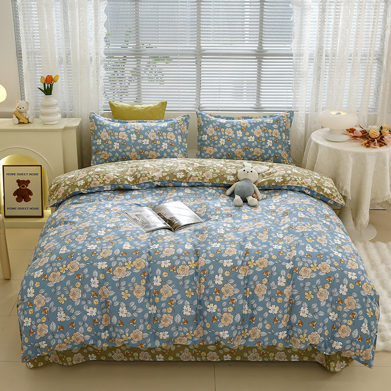 „Ding Color Small Fresh INS Style“ medvilnės ir lino odos draugiškas medvilnės šlifavimo vilnos augalinio šilkmedžio šilko keturių dalių komplektas studentų bendrabučio trijų dalių komplektas