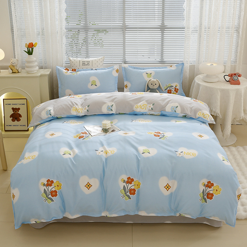 „Ding Color Small Fresh INS Style“ medvilnės ir lino odos draugiškas medvilnės šlifavimo vilnos augalinio šilkmedžio šilko keturių dalių komplektas studentų bendrabučio trijų dalių komplektas