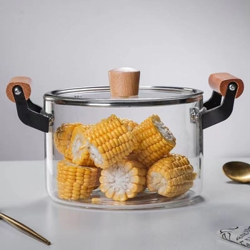 Stiklinis puodas su borosilikatinio stiklo sriubos puodu, troškinio puodu, medinės rankenos pieno puodu su dangčiu, „Temu Dropshipping“ dvigubos ausies puodu su atvira liepsna