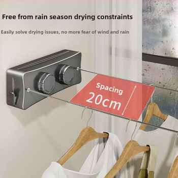 Nematoma skalbinių virvė patalpoje be perforatorių balkone nematoma ištraukiama drabužių džiovinimo artefaktas vonios kambario drabužių džiovyklės vielinė virvė