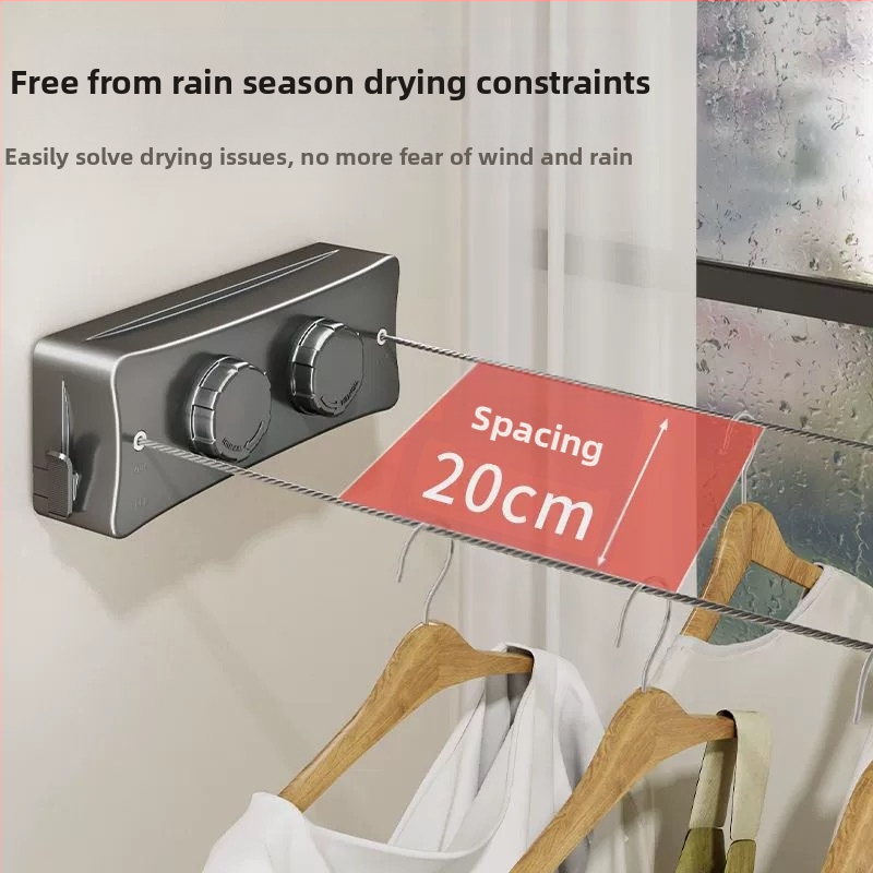 Nematoma skalbinių virvė patalpoje be perforatorių balkone nematoma ištraukiama drabužių džiovinimo artefaktas vonios kambario drabužių džiovyklės vielinė virvė