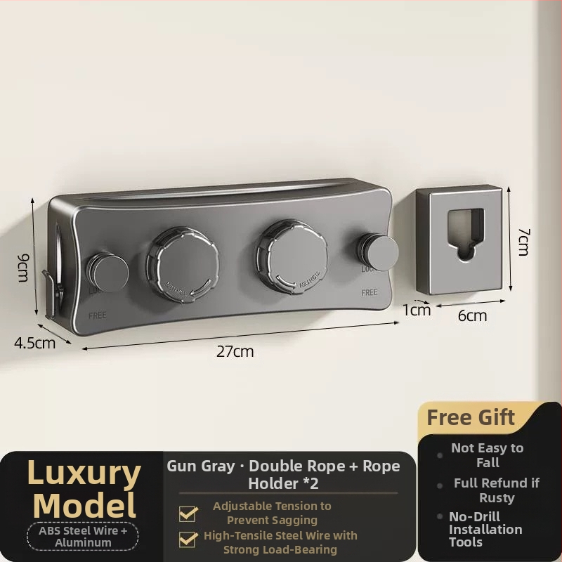 Nematoma skalbinių virvė patalpoje be perforatorių balkone nematoma ištraukiama drabužių džiovinimo artefaktas vonios kambario drabužių džiovyklės vielinė virvė