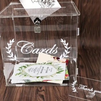 Акрилен калъф за сватбени картички с ключалка за сватбено тържество, прозрачен калъф за картички, сватбена кутия за пари, кутия за подаръчни карти, парти консумативи