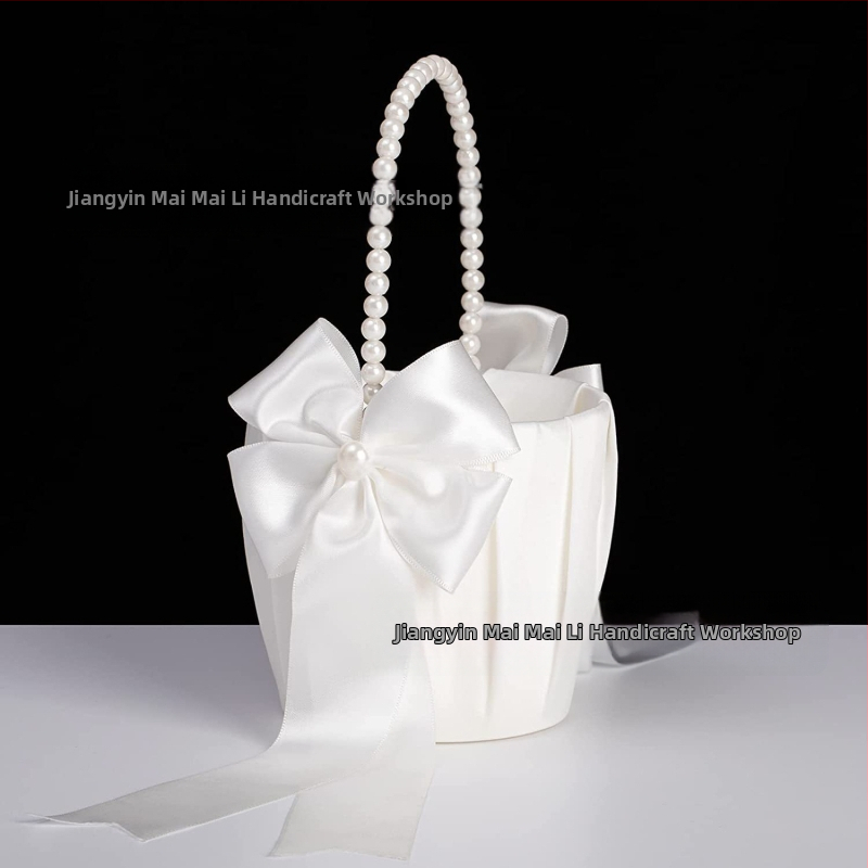 Сватбена кошница с цветя в западен стил, кошница с цветя за момиче с цветя, поръсена с цветя, сватбена кошница с цветя, поръсена с цветя, перлена ръчна кошница с цветя, перлена пеперуда