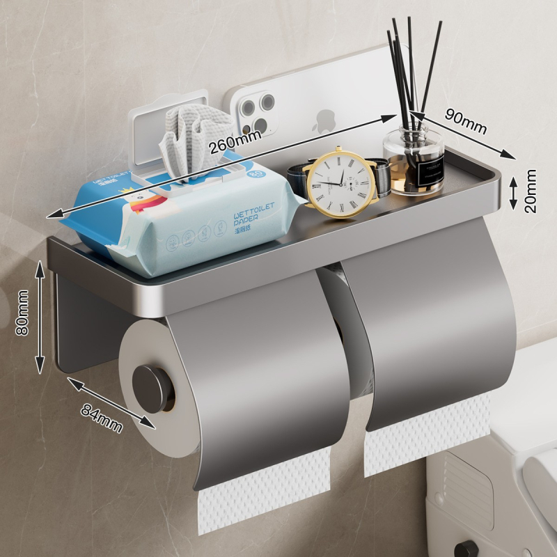 Tualetinio popieriaus dėžutė, prie sienos tvirtinama tualetinio popieriaus lentynėlė, vonios kambario tualetinio popieriaus laikiklis be perforatoriaus, ritininis popierius, tualetinio popieriaus laikymo lentynėlė