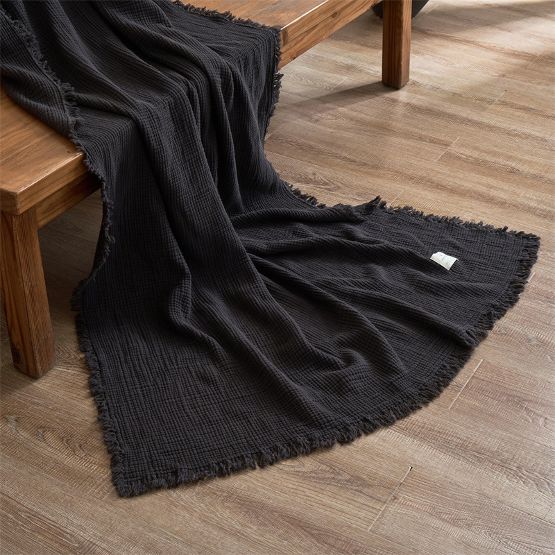 A klasės medvilninis keturių sluoksnių marlės apklotas su kutais, retro stiliaus, sofos apklotas, sofos biuro apklotas, medvilninis apklotas, visiems metų laikams, universalus