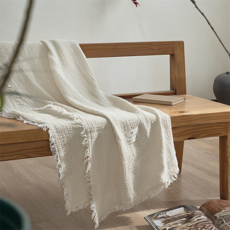 A klasės medvilninis keturių sluoksnių marlės apklotas su kutais, retro stiliaus, sofos apklotas, sofos biuro apklotas, medvilninis apklotas, visiems metų laikams, universalus