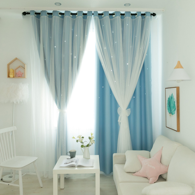 Moodne hele luksuslik pimendav kardin küberpopulaarne TikToki printsessi stiilis tüdrukute magamistoa elutoa kahekordse pitsilise marli kardin Põhjamaade stiilis